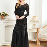 Dress Long Sleeve round Neck Slim Fit Fishtail Bridesmaid Cocktail Evening Dress for Toasting Elegant