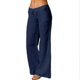 Women's Summer Linen Wide Leg Yoga Pants Elastic Waist Drawstring Pants