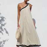 Oblique Shoulder Lace Vacation Long Dress