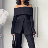 Foreign Trade Women's Suit Set Autumn Fashion Off-The-Shoulder Long Pants Two-Piece Suit