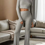 New Forgiving Long Sleeve Cropped Long Pants Casual Set Suit