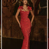 Entry Lux Bow High Sense Embroidered Hollow Out Cutout Sheath Dress