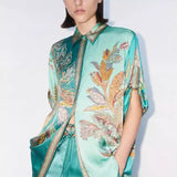 Satin Floral Print Shirt & Pants Set