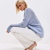 Casual Hollow Knit Crewneck Sweater