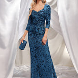 Long Sleeve Dress Heavy Work Maxi Dress Fishtail Sequin Slim Fishtail Bridesmaid Cocktail Evening Dress