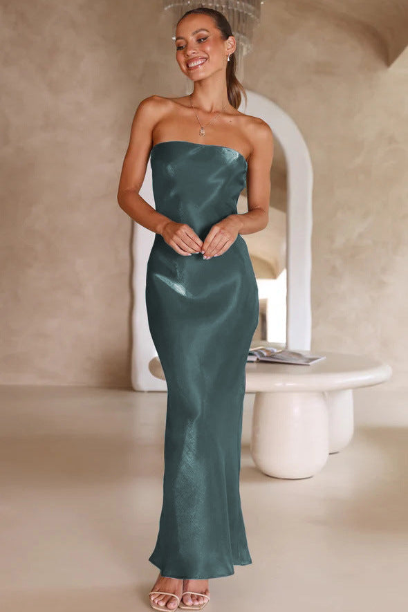 Bright Silk Bandeau Maxi Dress