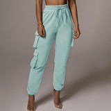 Women's cargo sweatpants elastic waist drawstring pants with pockets