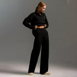 Knitted Set Autumn Winter Sweater Set Polo Neck Knitted Pullover + Wide Leg Long Pants Two-Piece Suit