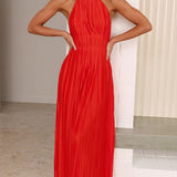 Fresh off Shoulder Halter Lace up Personality Backless Maxi Dress