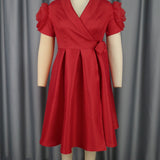 Cocktail Floral Sleeve Dress Party Solid Color High Waist A line Dress