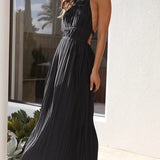 Fresh off Shoulder Halter Lace up Personality Backless Maxi Dress