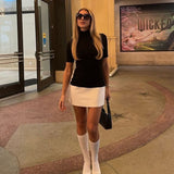 Personality Stitching Contrast Color Half Turtleneck Half Sleeve Skinny Sheath Dress