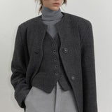 Vintage Round Neck Wool Blazer