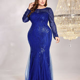 Plus Size Dress Long Sleeve round Neck Slim Fit Fishtail Skirt Bridesmaid Cocktail Evening Dress for Toasting Elegant