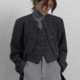 Vintage Round Neck Wool Blazer