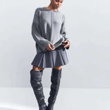 Casual Hollow Knit Crewneck Sweater