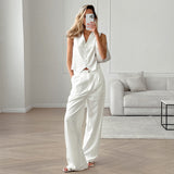 Autumn Cotton Linen White Suit Vest Long Pants Two-Piece Women's Elegant Commuter Outfit Suit