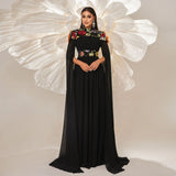 High End Turtleneck Long Cocktail Embroidered Evening Dress Bridesmaid Dress Waist Controlled Large Hem