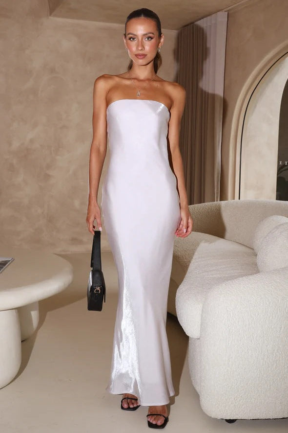 Bright Silk Bandeau Maxi Dress