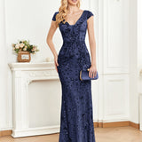 Sequined Champagne Evening Cocktail Slim Fit Fishtail Long Toast Dress