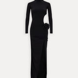 Hollow Out Cutout out Socialite Private Dress Evening Dress Elegant Three Dimensional Floral Turtleneck Dress