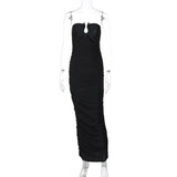 V neck Back Slim Pleated Solid Color Dress