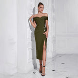 Heart Liver off Shoulder Tube Top Dress Side Slit Midi Dress Bandage Dinner Dress