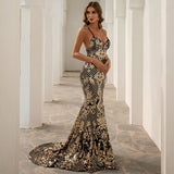 Party Formal Cocktail Suspender Leopard Print Split Party Prom Evening Gold