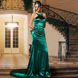 round Neck Sleeveless Elegant Slim-Fit Long Solid Color Cocktail Bridesmaid Dress Evening