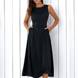 Plus Size Women Black A-line Party Sleeveless Pockets Dress