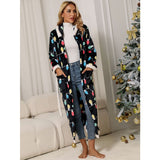 Sparkling Fleece Autumn Winter Women's Long Sleeve Long Pants Home Casual Breathable Hooded Flannel Christmas Robe Suit