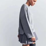 Casual Hollow Knit Crewneck Sweater