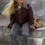 Stylish Lapel Leather Biker Jacket