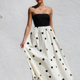 Polka Dot Printing Stitching Wrapped Chest A Swing Maxi Dress