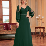 Long Sleeve Dress V neck Bead Maxi Dress Slim Fishtail Bridesmaid Cocktail Evening