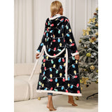 Sparkling Fleece Autumn Winter Women's Long Sleeve Long Pants Home Casual Breathable Hooded Flannel Christmas Robe Suit