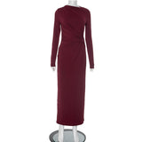 Solid Color Waist Tight Pleated Long Sleeve Intellectual Elegant Dress