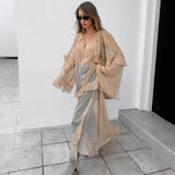 Khaki  Batwing Sleeve Dress Sun Protective Blouse Maxi Dress for