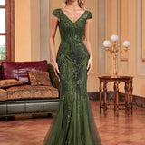 Green Beaded Dress Long Slim Fishtail Bridesmaid Cocktail Evening Dress for