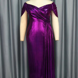 Shoulder V neck Cocktail Evening Dress Party Pleated under Sleeve Cover Dress Dresses