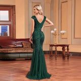 Green Beaded Dress Long Slim Fishtail Bridesmaid Cocktail Evening Dress for