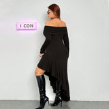 Elegant Dress  Boat Collar Wooden Ear Midi Dress