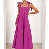 Solid Color Tube Top Maxi Lace up Dress