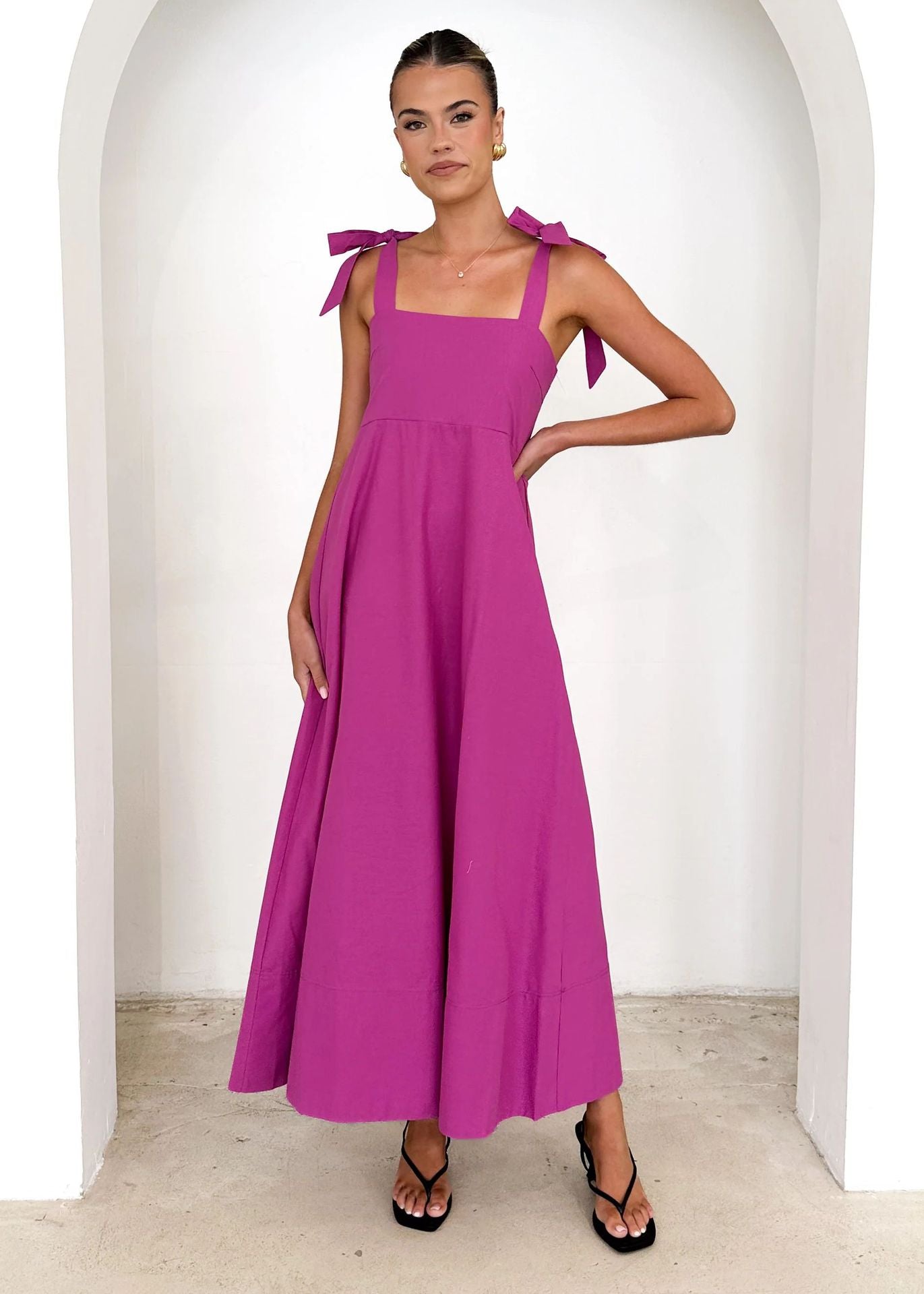 Solid Color Tube Top Maxi Lace up Dress