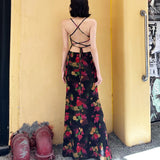 Colorful floral pattern fitted fishtail maxi dress