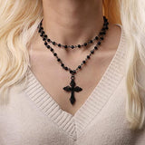 Popular Gothic Dark Exaggerated Cross Layered Necklace
