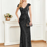 Sequined Champagne Evening Cocktail Slim Fit Fishtail Long Toast Dress