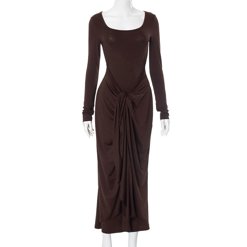 Solid Color Simple Twisted Elegant Sheath Dress