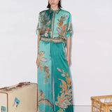 Satin Floral Print Shirt & Pants Set