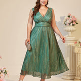 Plus Size Deep V Plunge Girdle Suspender Maxi Dress Elegant Dress